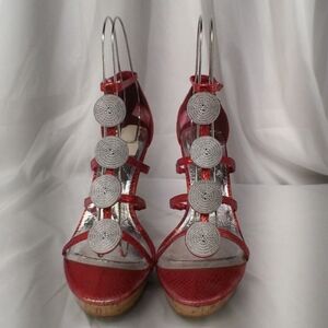 Elegant BURNT ORANGE (10) & BLUE (11) Baby Phat Strappy Heels w/ Silver Accents